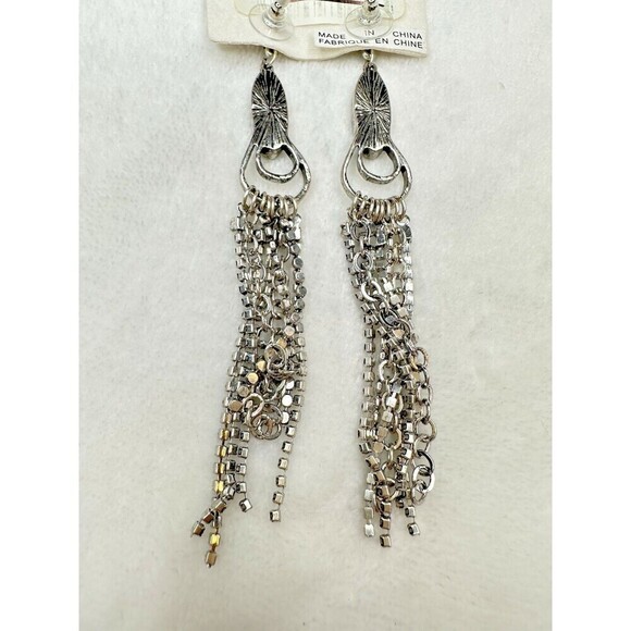 NEW Free People The Beat Goes On Dangle Earrings In Silver Black Chain Fringe - Picture 4 of 5